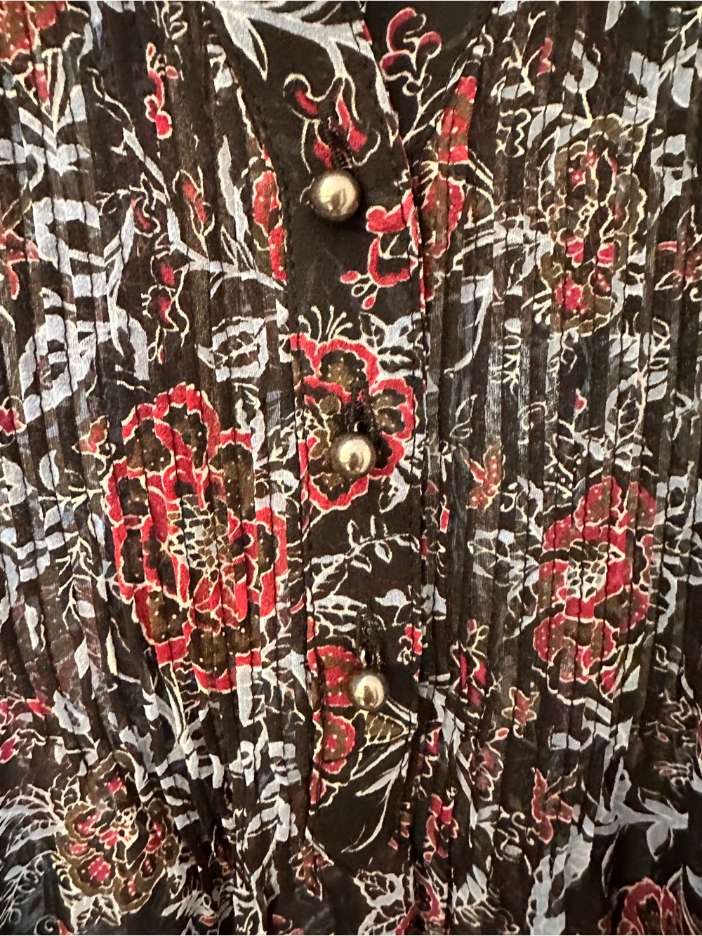 Veronica Beard Black Silk Sheer Floral Pintuck Peasant Blouse - Picture 6 of 12